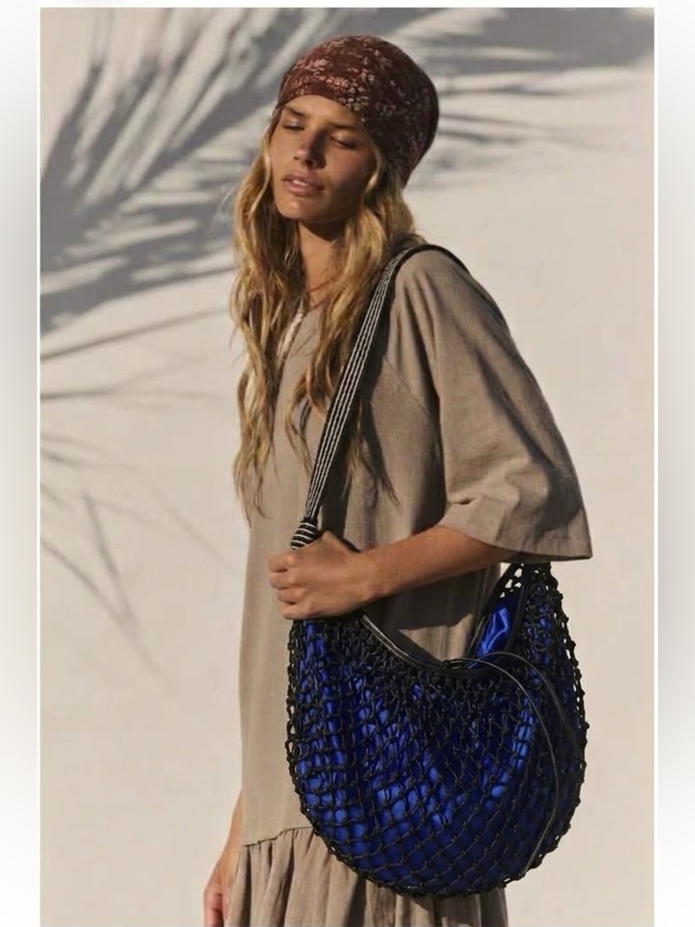 Free People silver springs blue netted sling bag